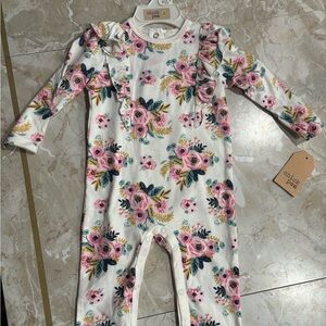 Chick Pea Floral Baby Romper - Pink and White